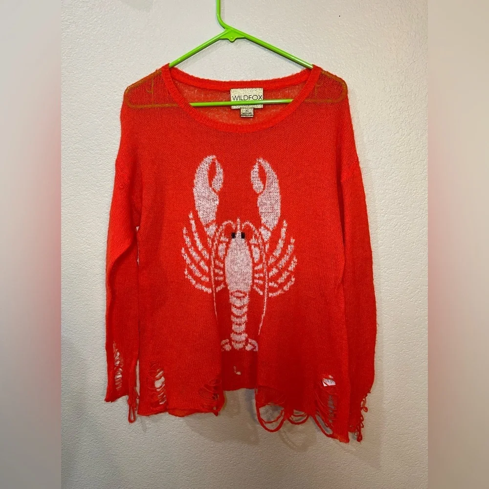 Wildfox Red Lobster Distressed Sweater - Picture 2 of 9